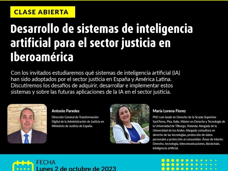 Clase abierta (remota) sobre desarrollo de sistemas de IA para el sector justicia en Iberoamérica (2 de octubre, 13h Bogotá)